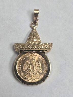 Gold-Tone Mexican Coin Sombrero Pendant Necklace